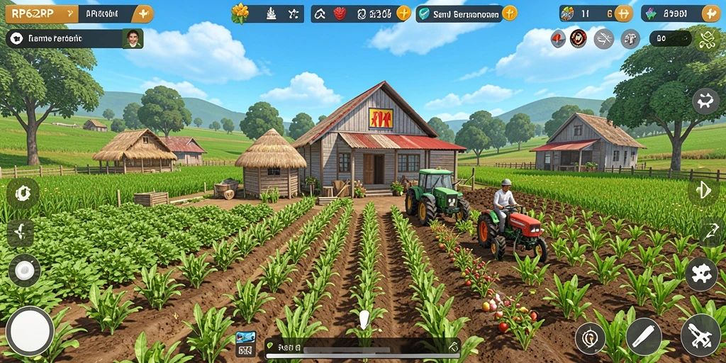Screenshot menampilkan gameplay RP62RP saat bertani dengan penuh warna.